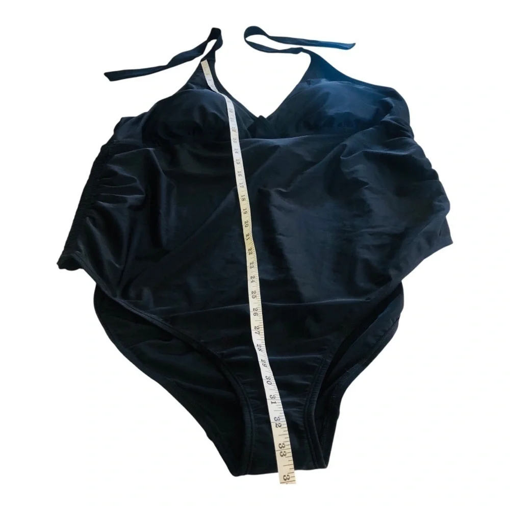 Beach Bump By Motherhood Maternity Black One Piece Swimsuit with Halter Neck 3X